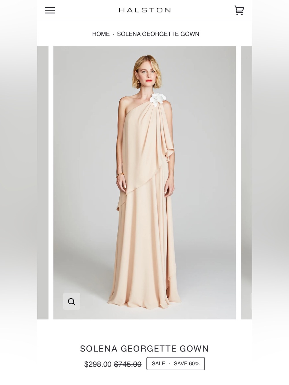 Halston Heritage One-Shoulder Cream Gown with Floral Accent